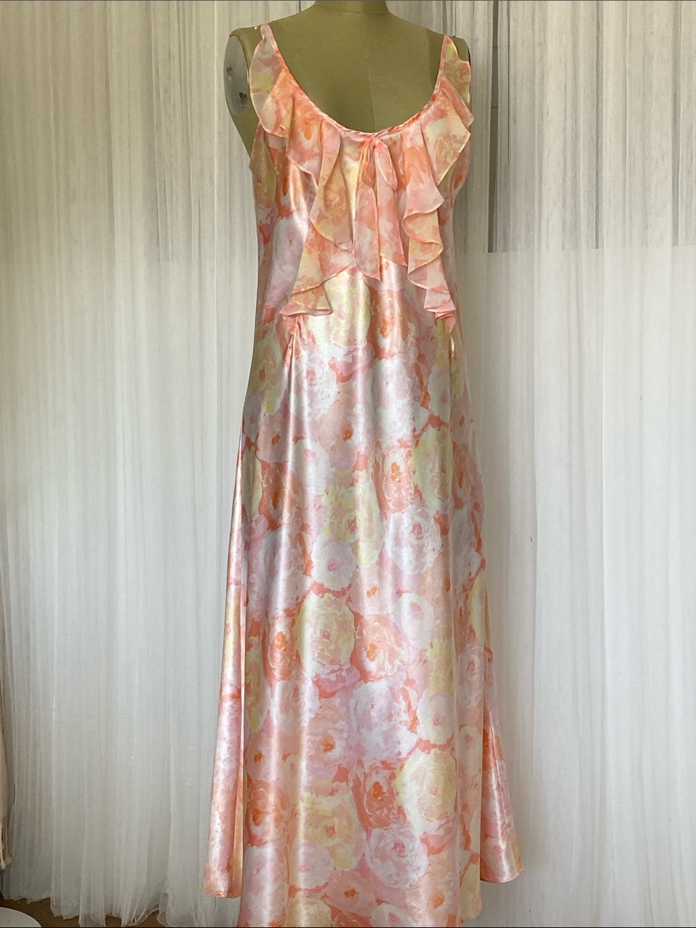 Vintage 90’s Oscar de la Renta Floral Pink Label Slip Dress Loungewear Lrg
